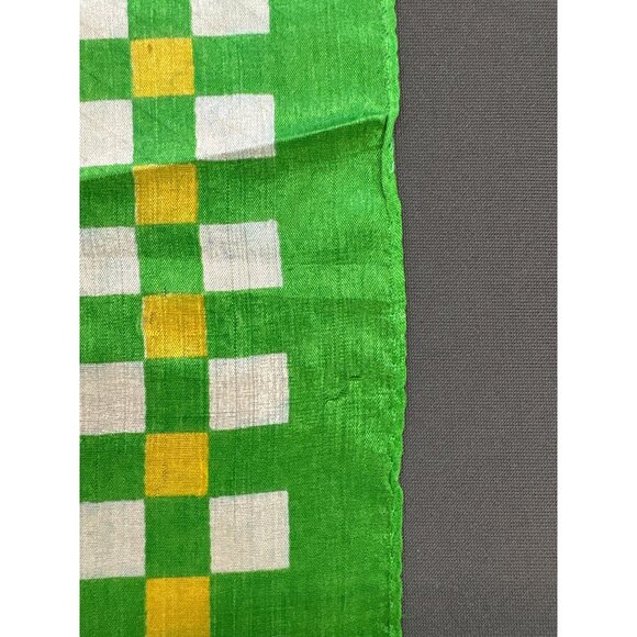 Vintage Green & Orange Checkerboard Dog Print Silk Scarf 22-Inch Square With Flo - Picture 4 of 5